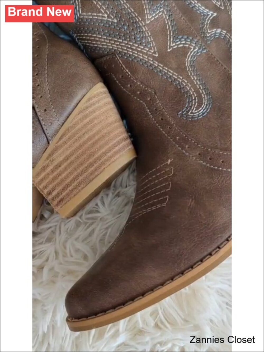 ๐ค Western Cowgirl Boots Mid Calf Faux Leather Pointed Toe Pull-On - Picture 6 of 6